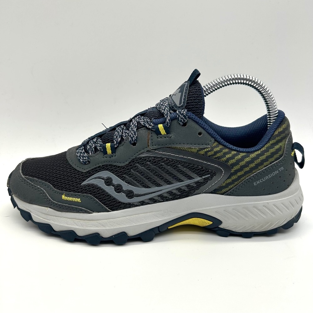 Saucony Excursion TR15 Shoes Womens 7 Grey Navy Yellow Trail Running Sneakers